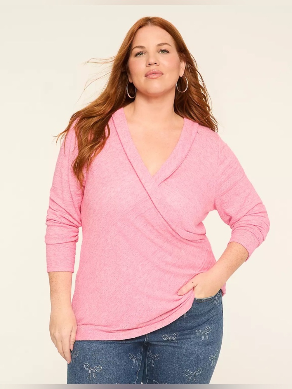 NWT- Long-Sleeve Faux-Wrap Textured Knit Top